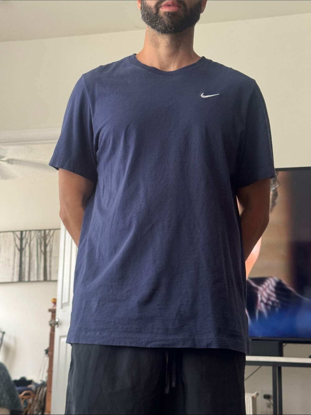 Nike Men’s Navy Blue Short Sleeve Cotton Tee with White Swoosh